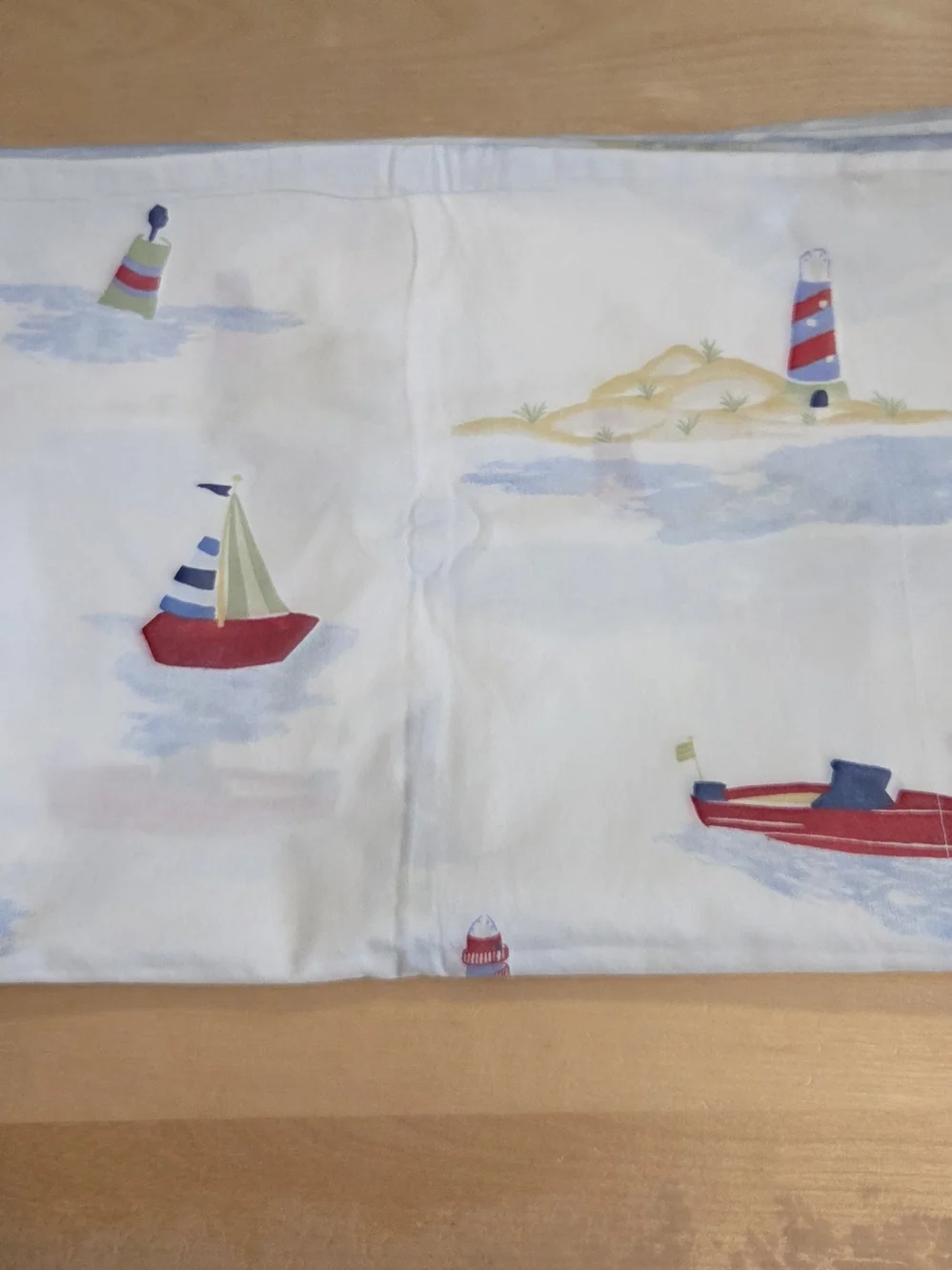 Pottery Barn Kids Red, Blue & White Sailboat Twin Flat Sheet & Pillow Case